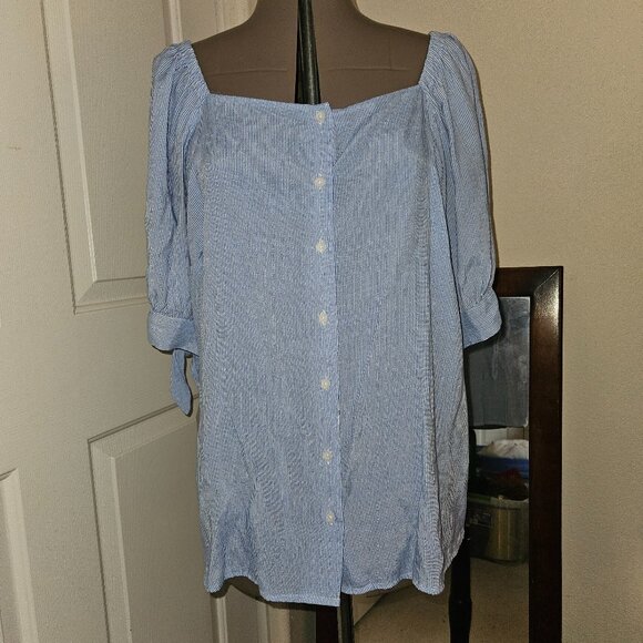 Laura Conrad Blue Striped Blouse - Picture 1 of 6